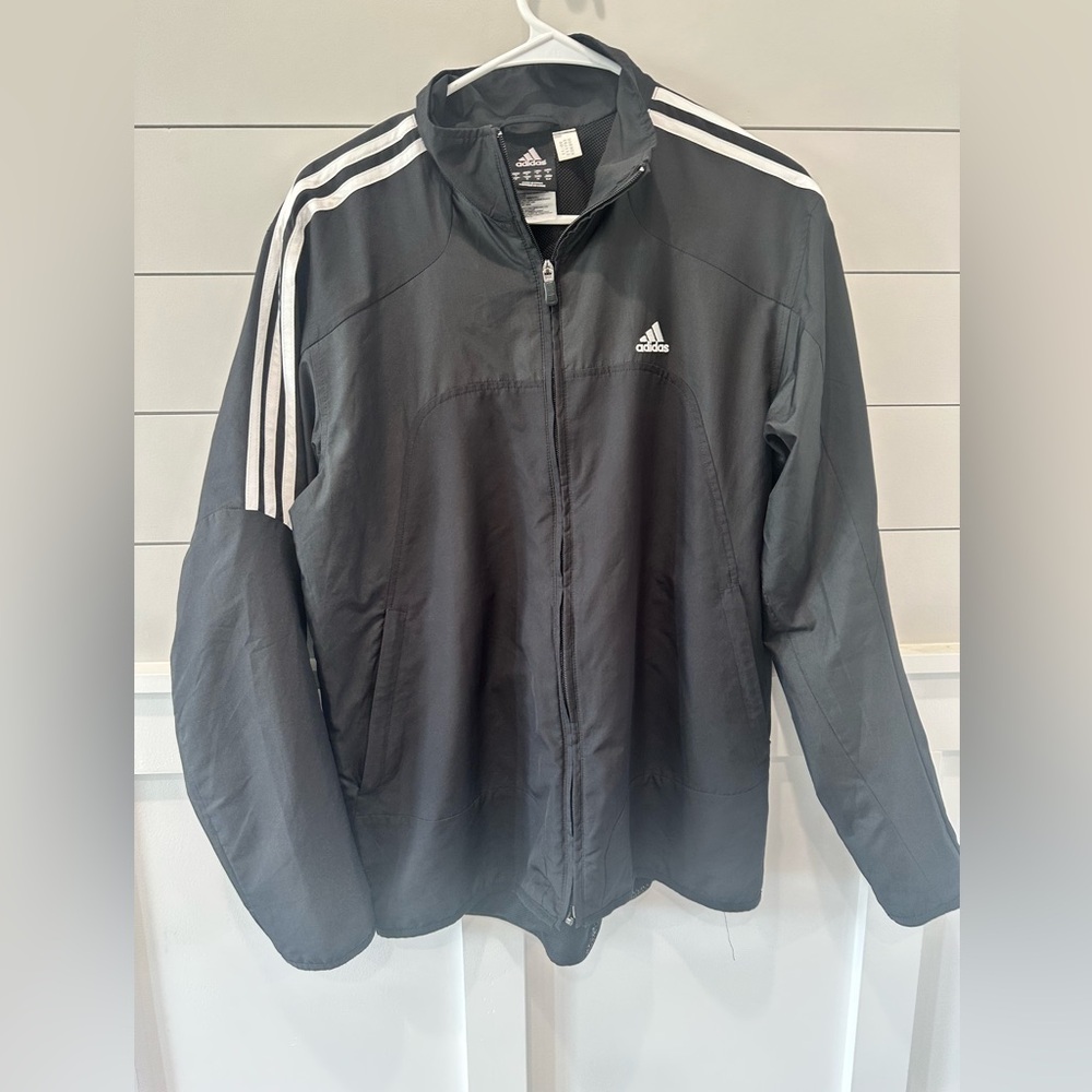 ⚽️ ADIDAS Mens Black 3-Stripe Windbreaker Size Small